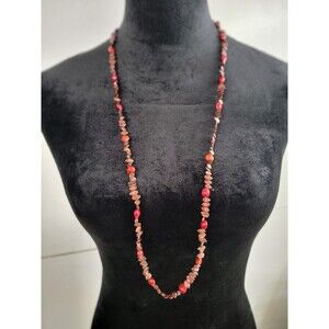 Brown And Red Long Beaded Necklace